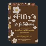 Invitación Retro Boho Chocolate Brown 50 y fabuloso cumpleaño<br><div class="desc">Retro Boho Chocolate Brown Floral 50 y Fabuloso Diseño de Cumpleaños. Si desea cambiar los colores del texto,  haga clic en la herramienta de diseño al final de la plantilla de personalización. En la tienda hay artículos de fiesta y artículos de papelería que coinciden, </div>