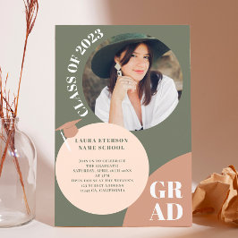 Invitación Retro boho circle green brown 5 photos graduation