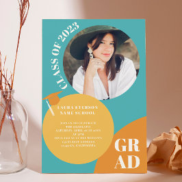 Invitación Retro boho círculo mostaza azul 5 fotos graduación