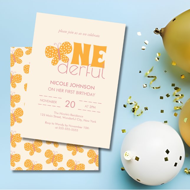 Invitación Retro Boho Cute Butterfly Kids 1er cumpleaños (Subido por el creador)