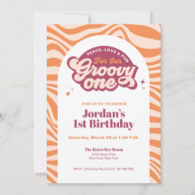 Invitación Retro Boho de Cumpleaños Primero Groovy