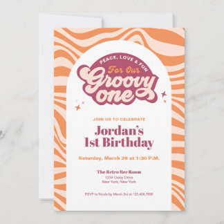 Invitación Retro Boho de Cumpleaños Primero Groovy
