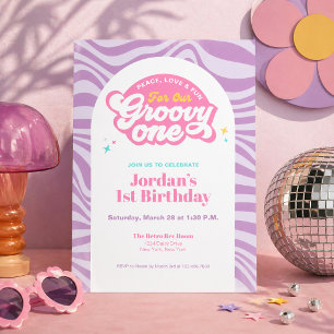 Invitación Retro Boho de Primer Cumpleaños Groovy 