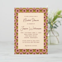 Retro Boho Flor verde rosa Groovy ducha de novia