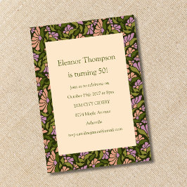 Invitación Retro Boho Green Cute Floral Simple 50 cumpleaños