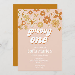 Invitación Retro Boho Groovy Un Boho Primer Cumpleaños