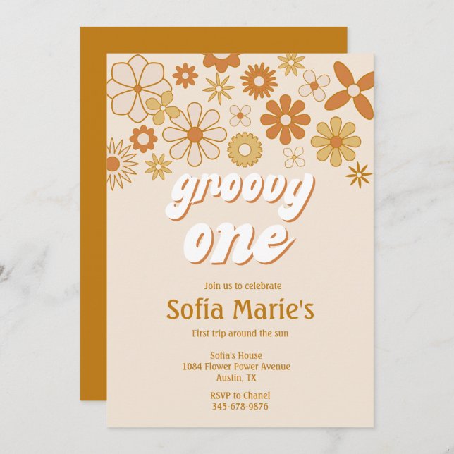 Invitación Retro Boho Groovy Un Boho Primer Cumpleaños (Anverso / Reverso)