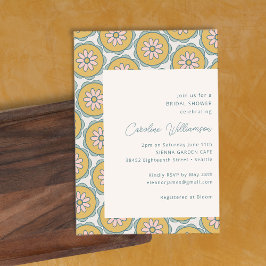 Invitación Retro Boho Mandala Floral Amarilla ducha de novia