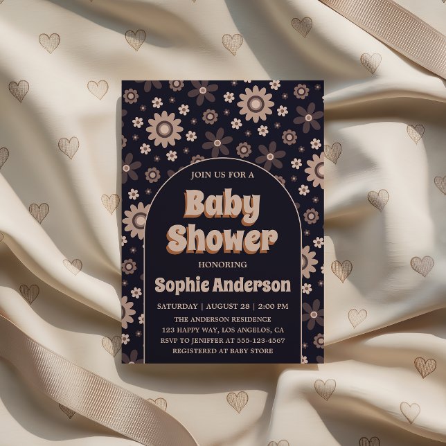Invitación Retro Boho Navy Floral Arch Baby Shower (Subido por el creador)