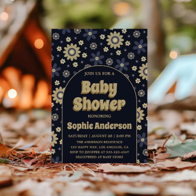 Invitación Retro Boho Navy Floral Arch Baby Shower (Subido por el creador)