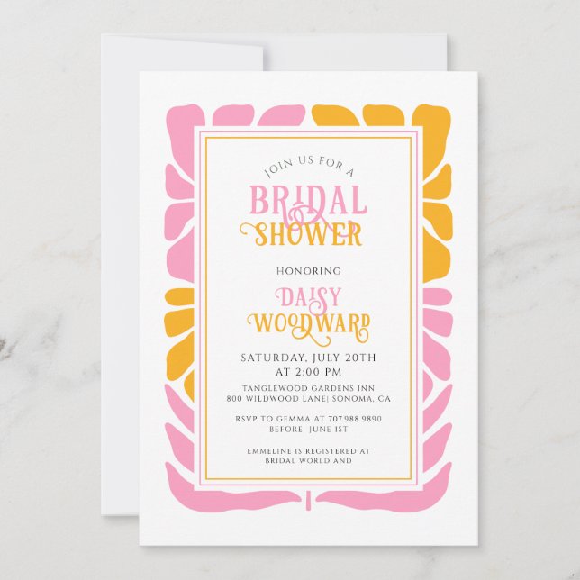 Invitación Retro Boho Negrita Floral Bridal ShowerInvitación (Anverso)