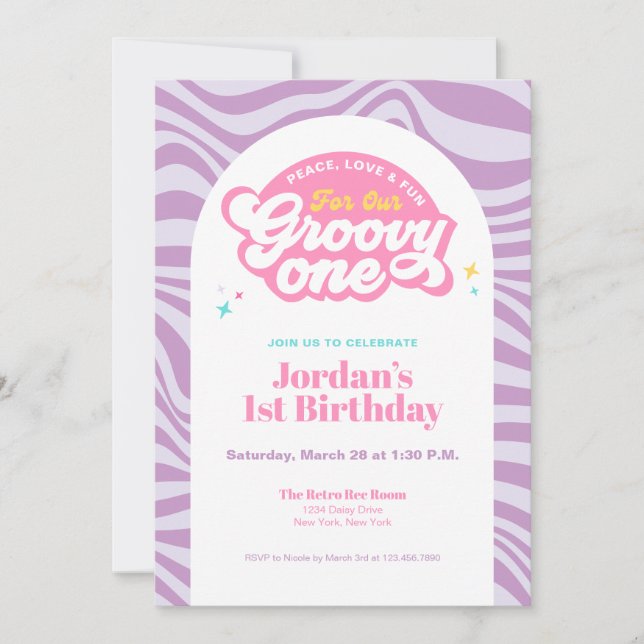 Invitación Retro Boho para el Primer Cumpleaños -  (Anverso)