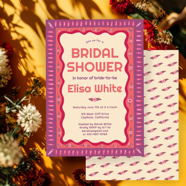 Invitación Retro Boho PERSONALIZADO hecho a mano ducha de nov (Retro Boho Fun Handmade CUSTOM Bridal Shower Invitation
)