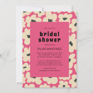 Invitación Retro Boho Pink White Floral Brillante
