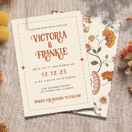 Invitación Retro Boho Rojo Rosa Amarillo Boda de patrón flora