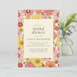 Invitación Retro Boho rosa Floral amarillo rosa Groovy ducha 