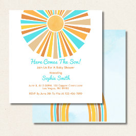 Invitación Retro Boho Sunshine, aquí viene el hijo, arcoiris