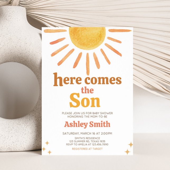 Invitación Retro Boho Sunshine Baby Shower (Boy Boho Sunshine Baby Shower Invitation)