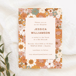 Invitación Retro Boho Terracotta Floral Dulce Bat Mitzvah 