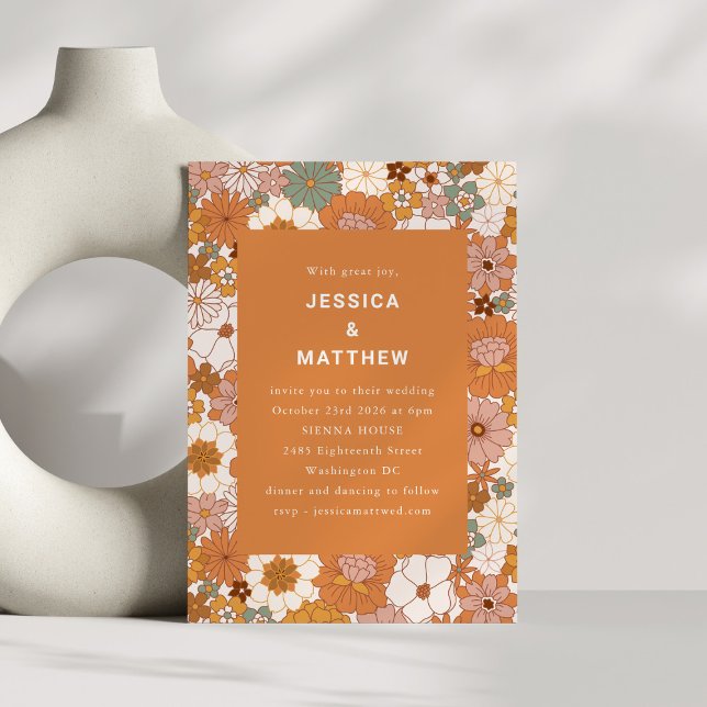 Invitación Retro Boho Terracotta Floral Todo En Un Boda (Subido por el creador)