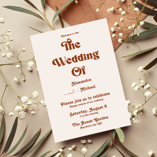 Invitación Retro Boho Terracotta Quemada Naranja Boda