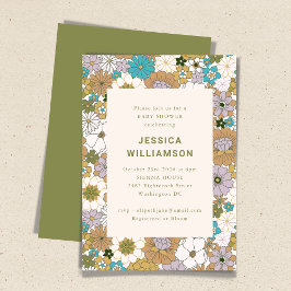 Invitación Retro Boho Verde azulado Brown Floral Cut Baby Sho