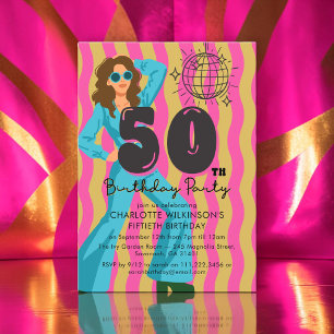 Invitación Retro Bola de Discoteca Años 70 Cumplea
