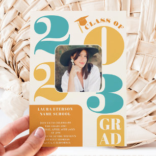 Invitación Retro bold 2023 terracota verde azulado 5 foto gra