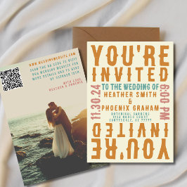 Invitación Retro Bold Bright Photo y QR code Boda