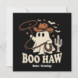 Invitación Retro Boo Haw Vaquero Fantasma Vintage Halloween