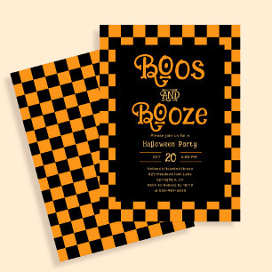 Invitación Retro Boos y Bebida de Halloween Cuadrada Naranja