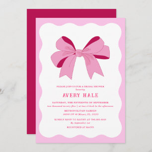 Invitación Retro Bow Rosa Lilac Moda Curva Wavy Bridal Shower