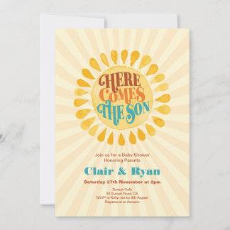 Invitación Retro Boy Baby Shower, aquí viene el hijo