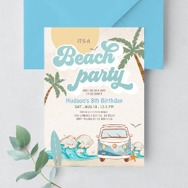 Invitación Retro Boy Es un Fiesta de playa parte de cumpleaño