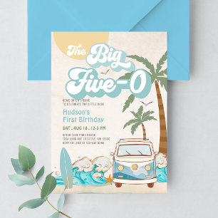 Invitación Retro Boy The Big Five-0 Surfing Cumpleaños 50