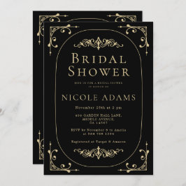 Invitación Retro Bridal Retro de Oro Negro Elegante Art Deco