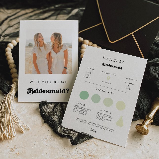 Invitación Retro Bridesmaid Proposal Info Card with Photo (Subido por el creador)