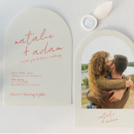 Invitación Retro Bright Orange Whimsical Photo Arched Wedding