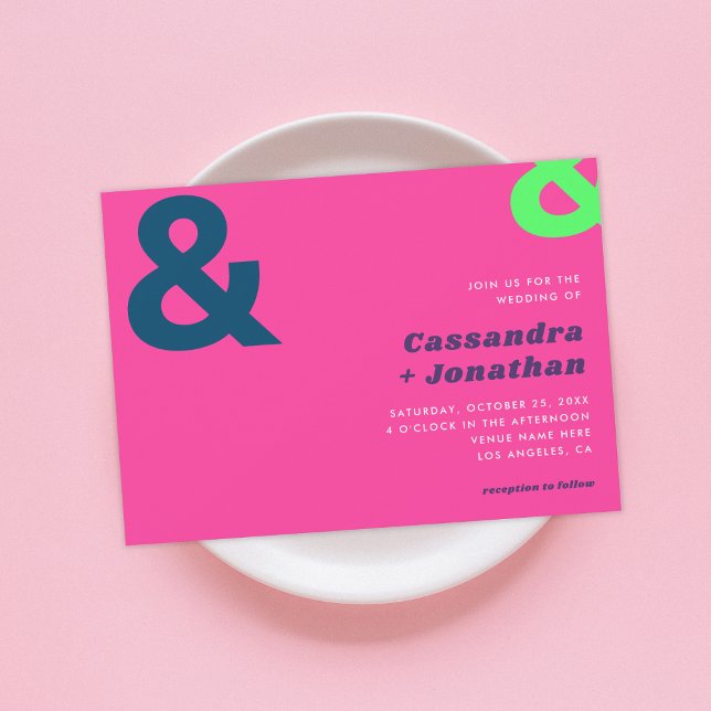 Invitación Retro brillante rosa caliente | Groovy Ampersand B (Subido por el creador)
