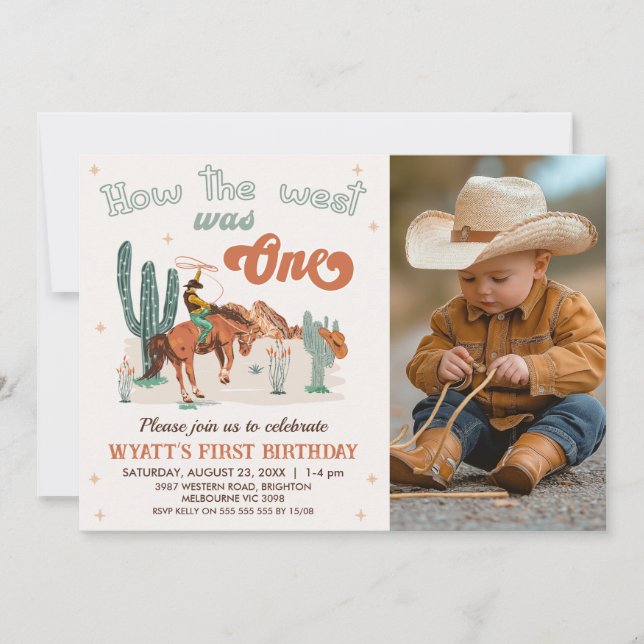 Invitación Retro Brown Foto Cómo Oeste Era Un Primer Cumpleañ (Anverso)