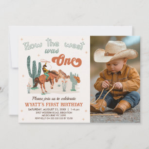 Invitación Retro Brown Foto Cómo Oeste Era Un Primer Cumpleañ