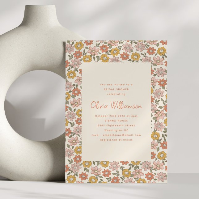 Invitación Retro Caída Floral Rubor Rust Bridal Shower Earl (Subido por el creador)