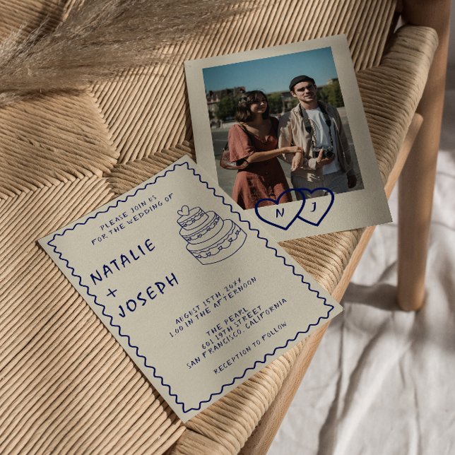 Invitación Retro Cake Moderno de escritura manual Boda de Boh (Subido por el creador)