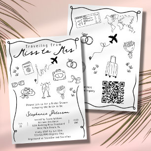 Invitación Retro Caprichoso De Señorita a Señora Código QR De