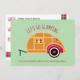 Invitación Retro Caravana Teardrop de Madera Glamping