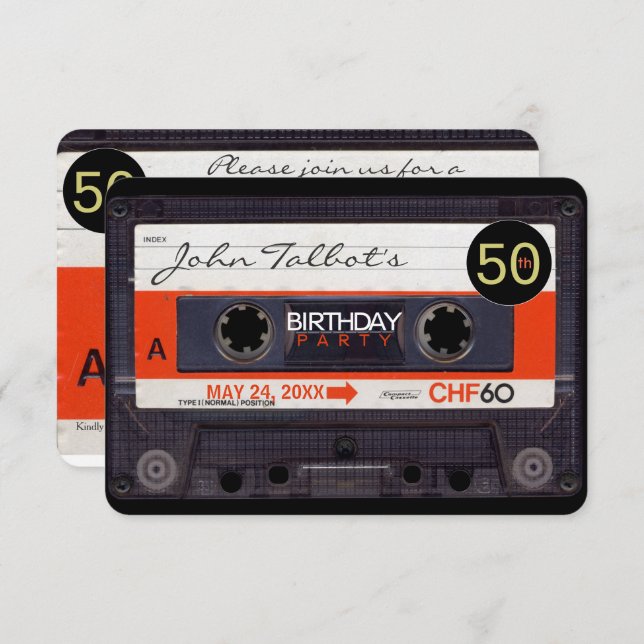 Invitación Retro Cassette Tape S 50 cumpleaños Party Inv (Anverso / Reverso)