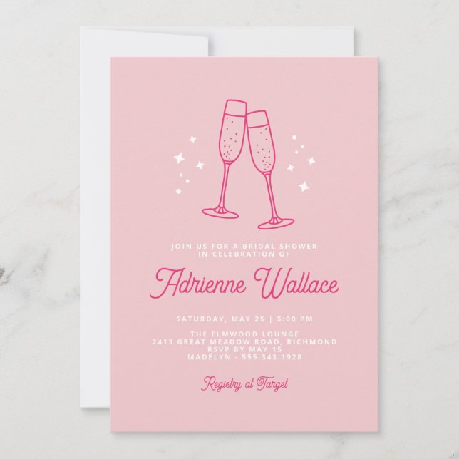 Invitación Retro Champagne | Escasez de novia rosa de Rubor (Anverso)