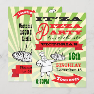 Invitación Retro Chef Pizza Estilo de fiesta de cumpleaños Po