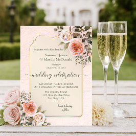 Invitación Retro Chic Watercolor Blush Pink Roses Wedding
