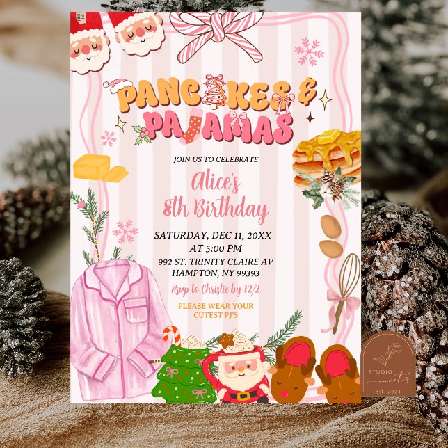 Invitación Retro Christmas Pancake and Pajama Party Birthday (Subido por el creador)